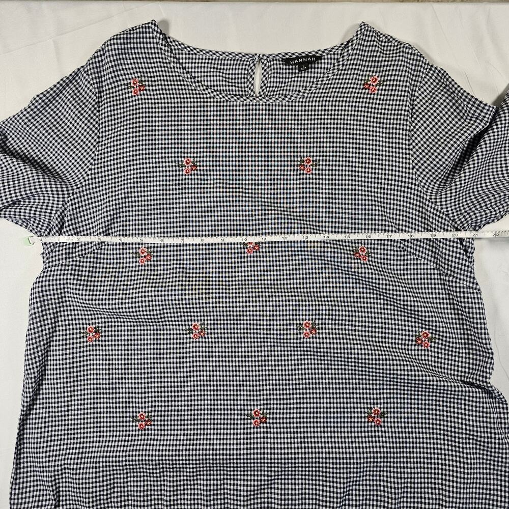 Gingham Floral Embroidered Blouse Cottagecore Top Loose Fit Women's - Picture 7 of 8